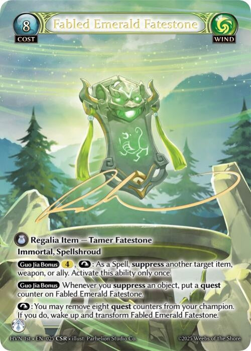 Image for Fabled Emerald Fatestone // Byakko, White Tiger (CSR) (025) (Abyssal Heaven) - Grand Archive TCG