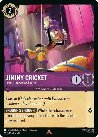 Image for Jiminy Cricket - Level-Headed and Wise (62/204) (Reign of Jafar) - Disney Lorcana
